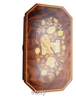 Vintage 1986 Reuge Music Box Inlay Burl Wood Laras Them Sorrento Italy Works