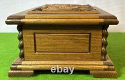 Vintage ANRI Hand Carved Wood Relief Jewelry Box with Reuge Music Plays EDELWEISS