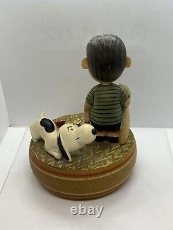 Vintage ANRI Linus Snoopy PEANUTS Wooden Music Box 1968 Italy Reuge Swiss