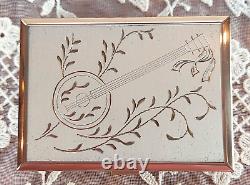 Vintage Agme Reuge Musical Powder Compact Banjo Pattern Excellent