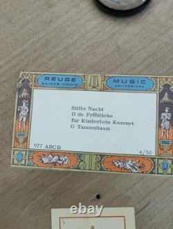 Vintage Alpha Germany Feather Tree Stand Rotating Reuge Music Box Xmas