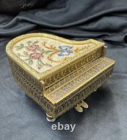 Vintage Austrian Gilt Mini Grand Piano Music Box Reuge The Anniversary Waltz