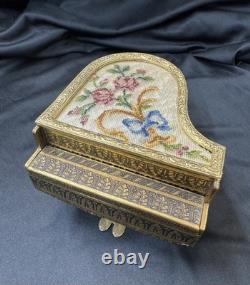 Vintage Austrian Gilt Mini Grand Piano Music Box Reuge The Anniversary Waltz