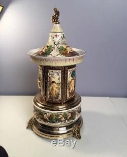 Vintage Capodimonte Reuge And Swiss Musical Cigarette/lipstick Carousel