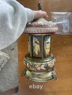 Vintage Capodimonte Reuge Italy Cherub Carousel Lipstick Holder Music Box
