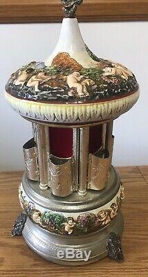Vintage Capodimonte Swiss Reuge music box lipstick cigarette porcelain carousel