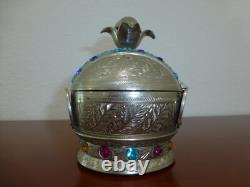 Vintage Crown Music Jewelry Box Silver Plate Music Box Thorens (Pre-Reuge)
