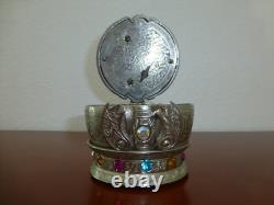 Vintage Crown Music Jewelry Box Silver Plate Music Box Thorens (Pre-Reuge)