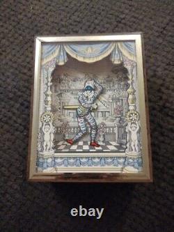 Vintage Dancing Jester Harlequin Shadow Music Box Reuge Menuet-Mozart