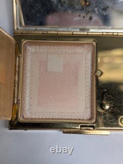 Vintage Elgin American Reuge Music Box Powder Compact Case Mirror Gold Tone