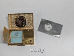 Vintage Elgin American Reuge Music Box Powder Compact Case Mirror Gold Tone