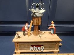 Vintage Erzgebirge Germany Reuge Wood Hand Crank Music Box Feeding Doves