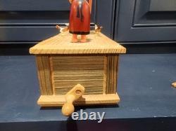 Vintage Erzgebirge Germany Reuge Wood Hand Crank Music Box Feeding Doves