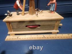 Vintage Erzgebirge Germany Reuge Wood Hand Crank Music Box Feeding Doves
