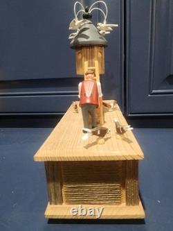 Vintage Erzgebirge Germany Reuge Wood Hand Crank Music Box Feeding Doves