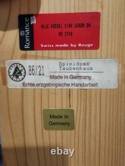 Vintage Erzgebirge Germany Reuge Wood Hand Crank Music Box Feeding Doves