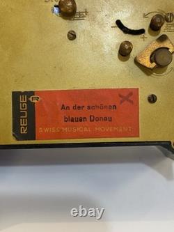Vintage German SCHMID Music Box Alarm Clock With Reuge Music Box Non-Working