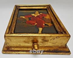 Vintage Gilt Italian Wall Pull-String Music Box withReuge Swiss Movement
