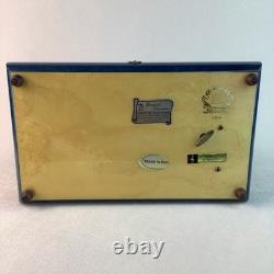 Vintage Handmade Royal Blue Floral Wood Inlay-REUGE Music BoxITALY