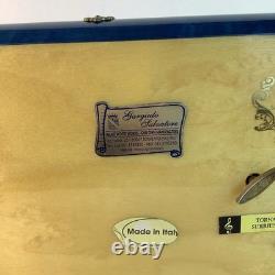 Vintage Handmade Royal Blue Floral Wood Inlay-REUGE Music BoxITALY