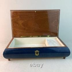 Vintage Handmade Royal Blue Floral Wood Inlay-REUGE Music BoxITALY