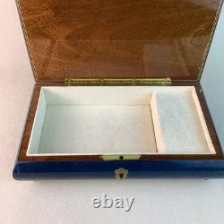 Vintage Handmade Royal Blue Floral Wood Inlay-REUGE Music BoxITALY