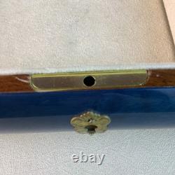 Vintage Handmade Royal Blue Floral Wood Inlay-REUGE Music BoxITALY