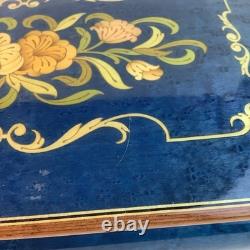 Vintage Handmade Royal Blue Floral Wood Inlay-REUGE Music BoxITALY