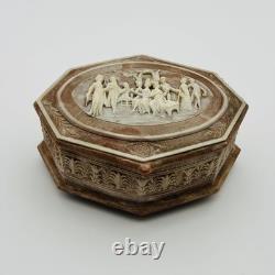 Vintage Incolay Stone Reuge Music Jewelry Box Pastoral 7 Caramel Marble Works