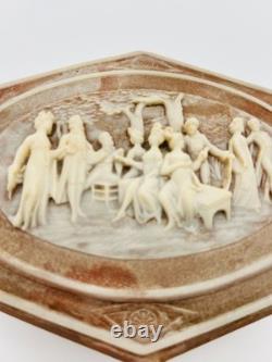 Vintage Incolay Stone Reuge Music Jewelry Box Pastoral 7 Caramel Marble Works