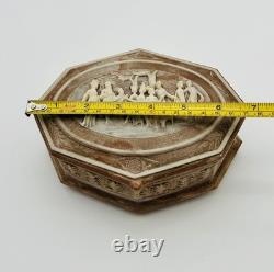 Vintage Incolay Stone Reuge Music Jewelry Box Pastoral 7 Caramel Marble Works