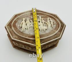 Vintage Incolay Stone Reuge Music Jewelry Box Pastoral 7 Caramel Marble Works