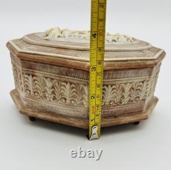 Vintage Incolay Stone Reuge Music Jewelry Box Pastoral 7 Caramel Marble Works