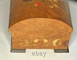 Vintage Inlaid Wood Italian Reuge Domed-Top Swiss Music Box plays Always