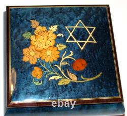 Vintage Italian Inlaid Music Box! Flowers & Star Of David! Plays Hatikvah! Reuge