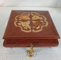 Vintage Italian Inlaid Wood Jewelry Music Box Reuge Swiss Movement Love Story 7