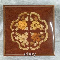 Vintage Italian Inlaid Wood Jewelry Music Box Reuge Swiss Movement Love Story 7