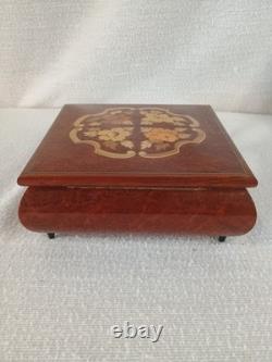 Vintage Italian Inlaid Wood Jewelry Music Box Reuge Swiss Movement Love Story 7