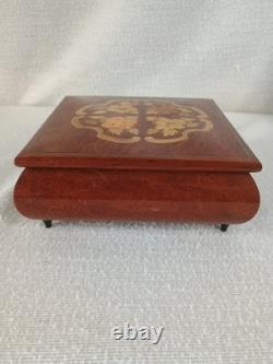 Vintage Italian Inlaid Wood Jewelry Music Box Reuge Swiss Movement Love Story 7
