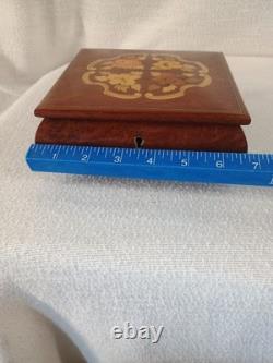 Vintage Italian Inlaid Wood Jewelry Music Box Reuge Swiss Movement Love Story 7