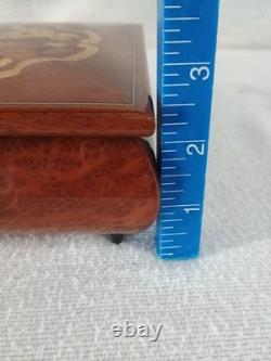 Vintage Italian Inlaid Wood Jewelry Music Box Reuge Swiss Movement Love Story 7
