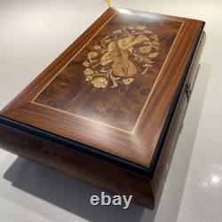 Vintage Italian Inlaid Wood Music Box Reuge Movement Memory Sorrento Italy