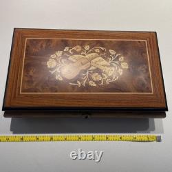 Vintage Italian Inlaid Wood Music Box Reuge Movement Memory Sorrento Italy