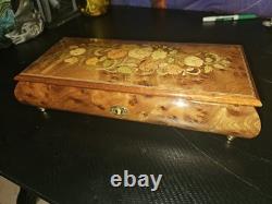 Vintage Italian Inlaid Wood Sorrento Music Box Reuge Switzerland Working