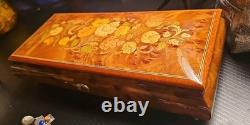 Vintage Italian Inlaid Wood Sorrento Music Box Reuge Switzerland Working