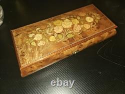 Vintage Italian Inlaid Wood Sorrento Music Box Reuge Switzerland Working