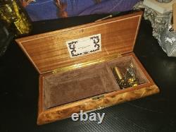 Vintage Italian Inlaid Wood Sorrento Music Box Reuge Switzerland Working