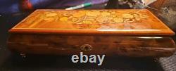 Vintage Italian Inlaid Wood Sorrento Music Box Reuge Switzerland Working
