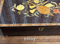 Vintage Italian Marquetry Floral Inlay Reuge Musical Jewelry Box Swiss Movement