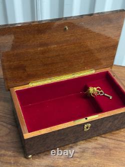 Vintage Italian Marquetry Floral Inlay Reuge Musical Jewelry Box Swiss Movement
